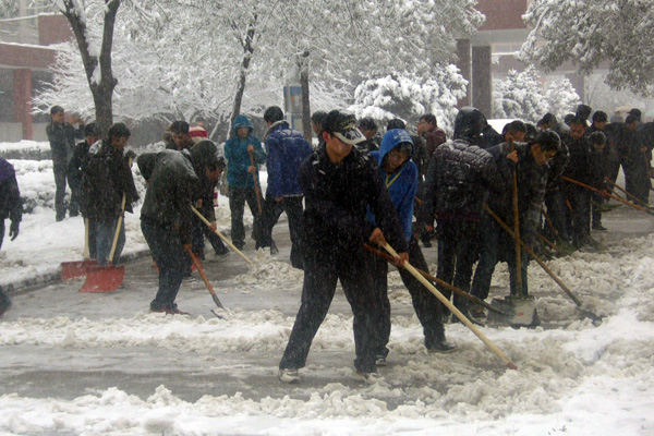 我院学生积极开展义务劳动清扫积雪 我院学生积极开展义务劳动清扫积雪
